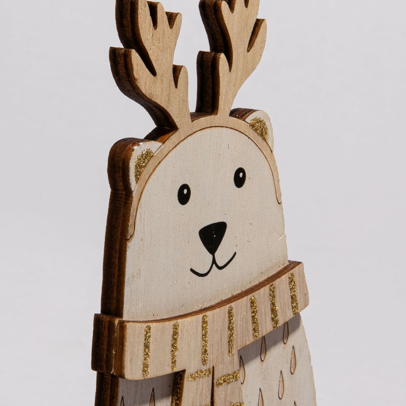 Gray Christmas Plywood Polar Bear Decoration with Glitter Scarf 18 x 13.5 x 4cm Christmas