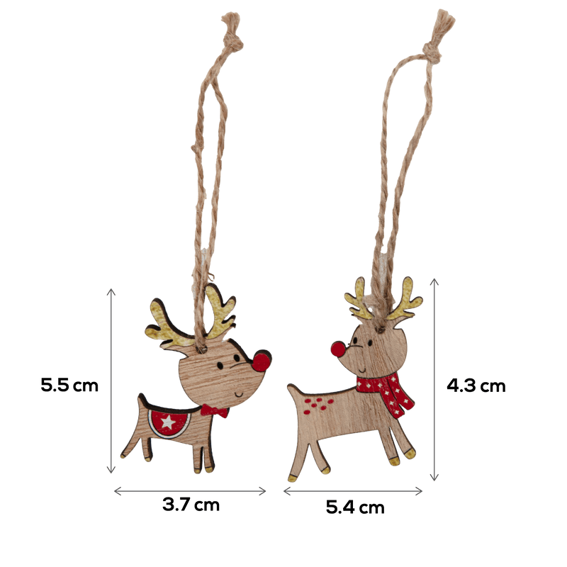 Rosy Brown Christmas Plywood Reindeer Hanging Decorations in Wooden Box (8 Piece) Christmas