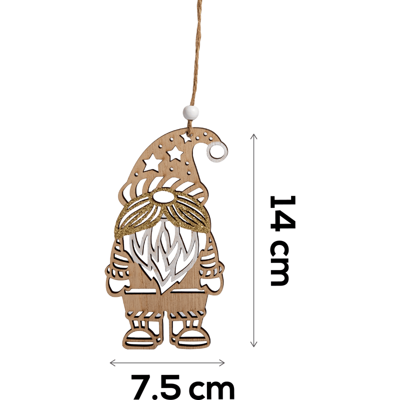 Rosy Brown Christmas Plywood Standing Gnome Hanging Decoration with Glitter 14x7.5x0.5cm Christmas