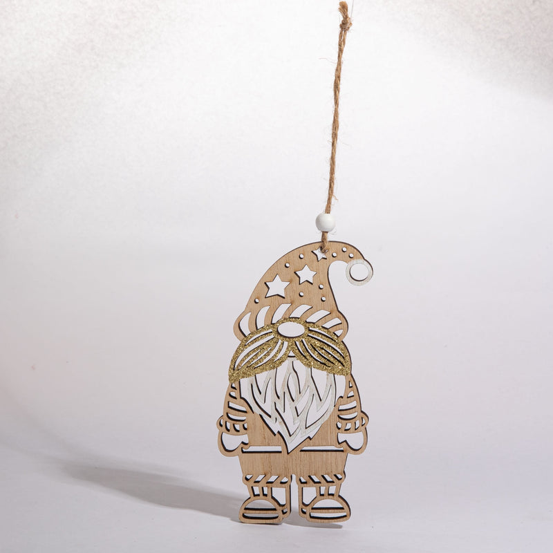 Light Gray Christmas Plywood Standing Gnome Hanging Decoration with Glitter 14x7.5x0.5cm Christmas