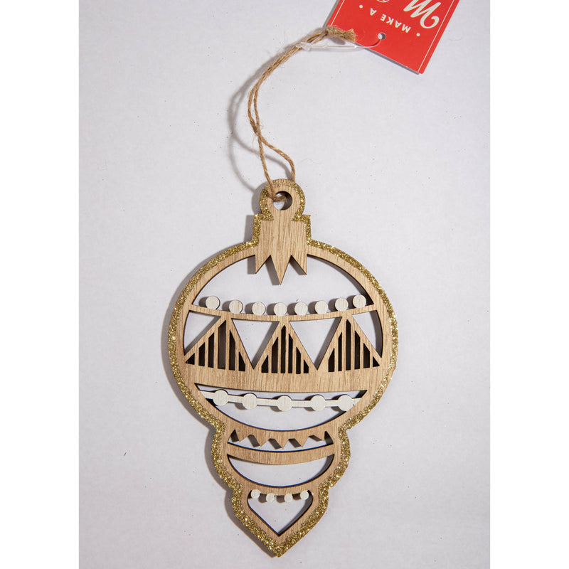 Light Gray Christmas Plywood Bulb Shaped Bauble Hanging Decoration with Glitter 13x16x0.5cm Christmas