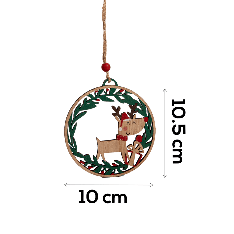 Rosy Brown Christmas Plywood Painted Reindeer Wreath Hanging Decoration 10x10.5x0.5cm Christmas