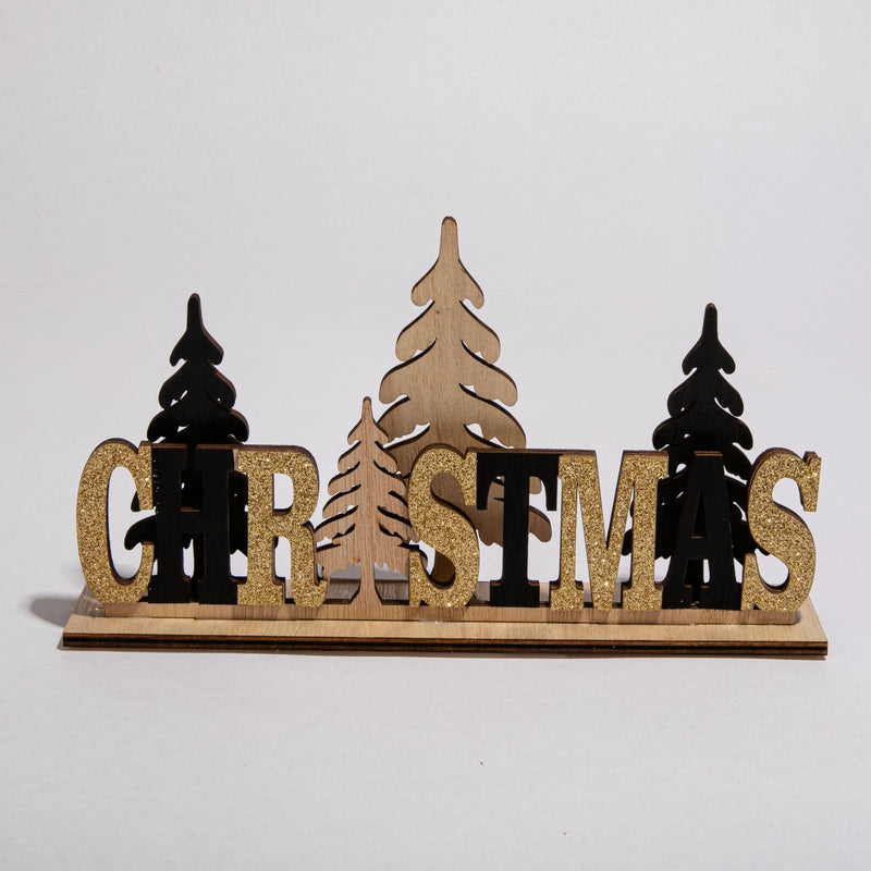 Light Gray Christmas Plywood Standing Decoration with Glitter 22.5x12.5x4cm Christmas