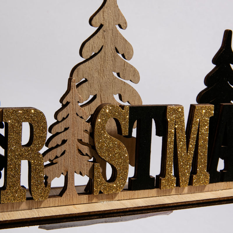Light Gray Christmas Plywood Standing Decoration with Glitter 22.5x12.5x4cm Christmas