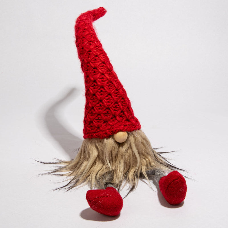 Light Gray Christmas Sitting Gnome with Hanging Legs and Knitted Red Hat 40x10cm Christmas