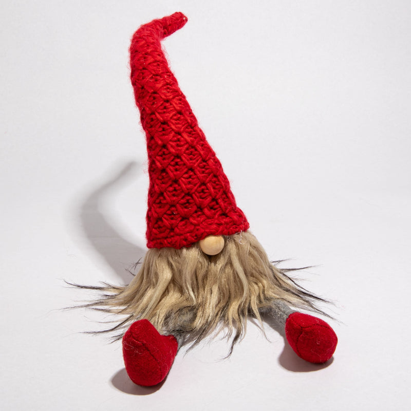 Lavender Christmas Sitting Gnome with Hanging Legs and Knitted Red Hat 40x10cm Christmas