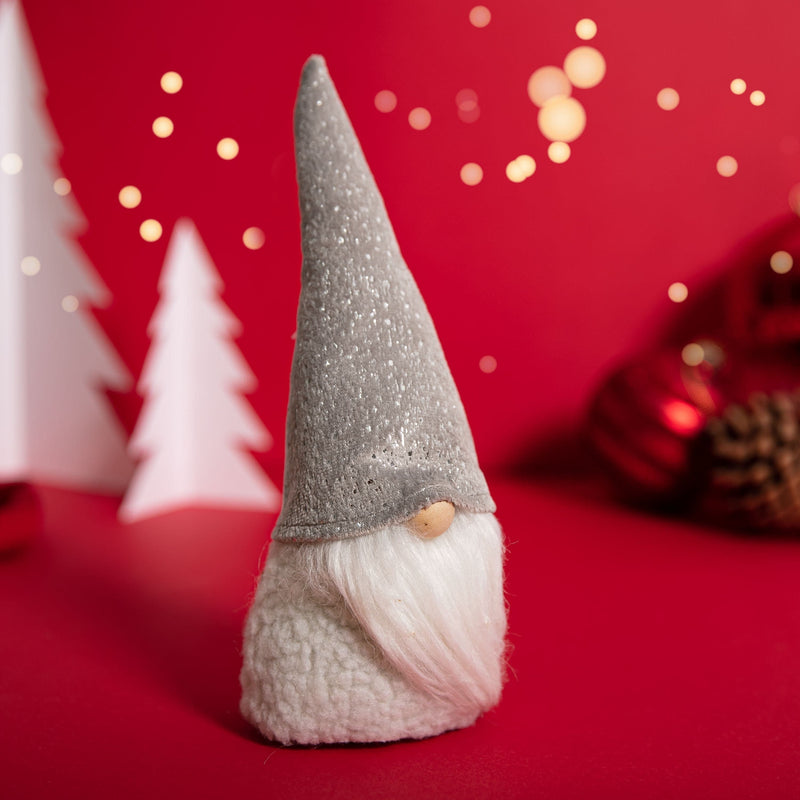 Firebrick Christmas Standing Gnome with Fleece Body and Grey Hat 7x9x22cm Christmas