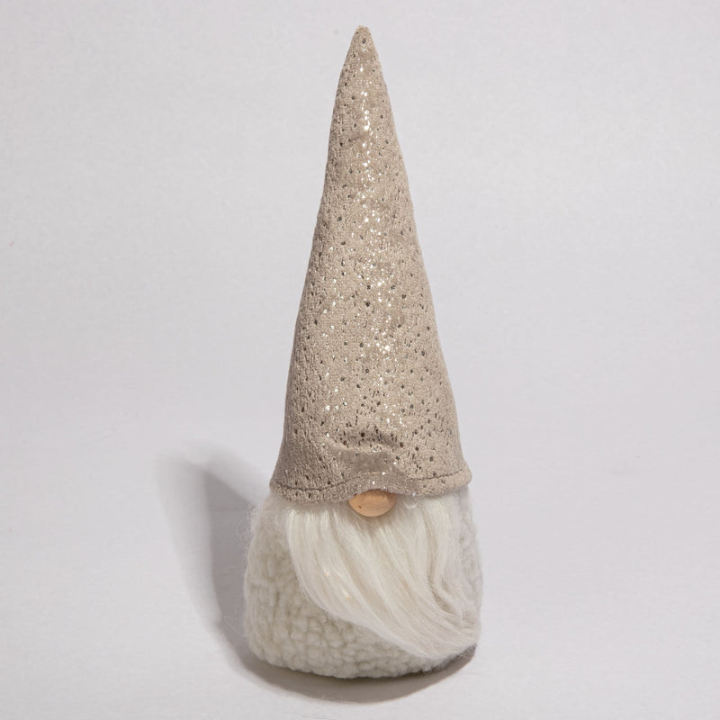 Light Gray Christmas Standing Gnome with Fleece Body and Grey Hat 7x9x22cm Christmas