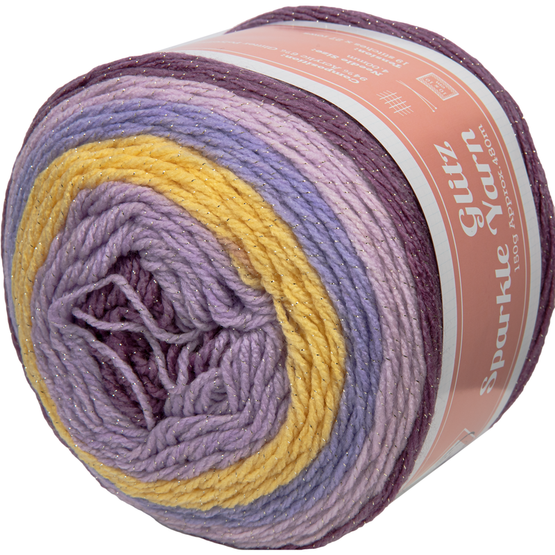 Rosy Brown Urban Crafter Glitz Sparkle Yarn 94% Acrylic 6% Glitter Polyester 150G- Purple Haze Knitting and Crochet Yarn