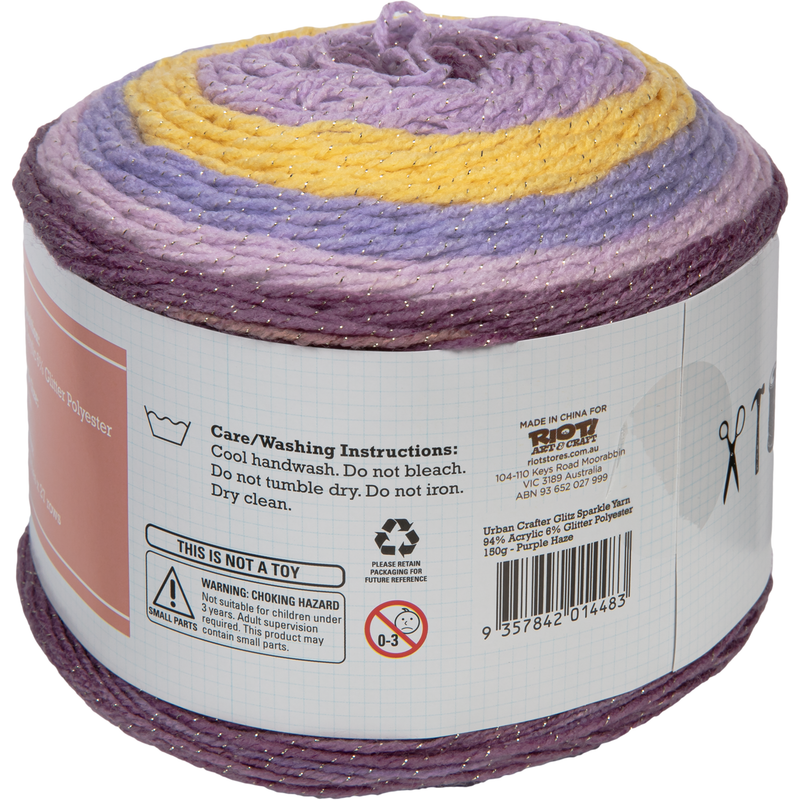 Gray Urban Crafter Glitz Sparkle Yarn 94% Acrylic 6% Glitter Polyester 150G- Purple Haze Knitting and Crochet Yarn