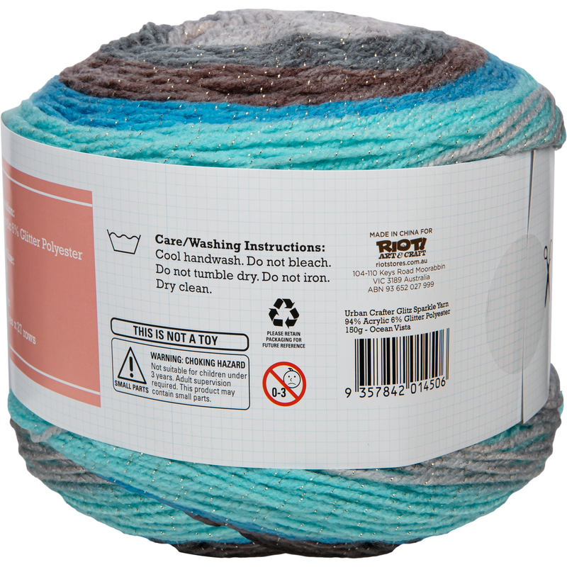 Gray Urban Crafter Glitz Sparkle Yarn 94% Acrylic 6% Glitter Polyester 150G- Ocean Vista Knitting and Crochet Yarn