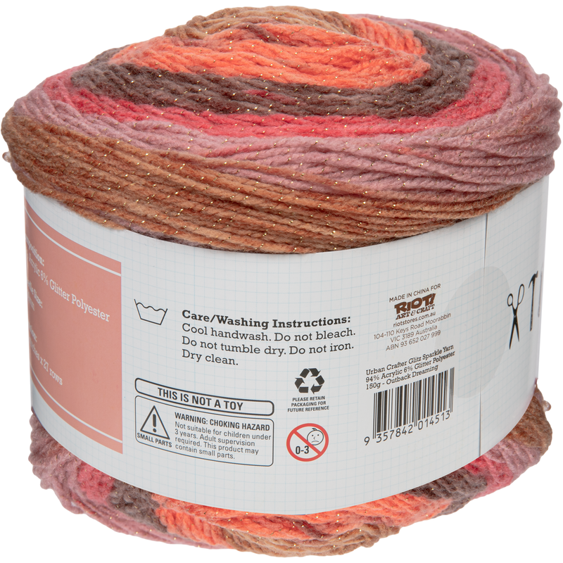 Rosy Brown Urban Crafter Glitz Sparkle Yarn 94% Acrylic 6% Glitter Polyester 150G- Outback Dreaming Knitting and Crochet Yarn