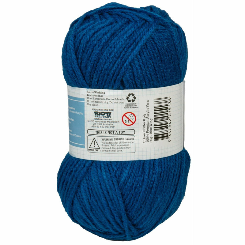 Light Gray Urban Crafter 100% Premium Acrylic Yarn-Blue Wing, 8 Ply, 50g Knitting and Crochet Yarn