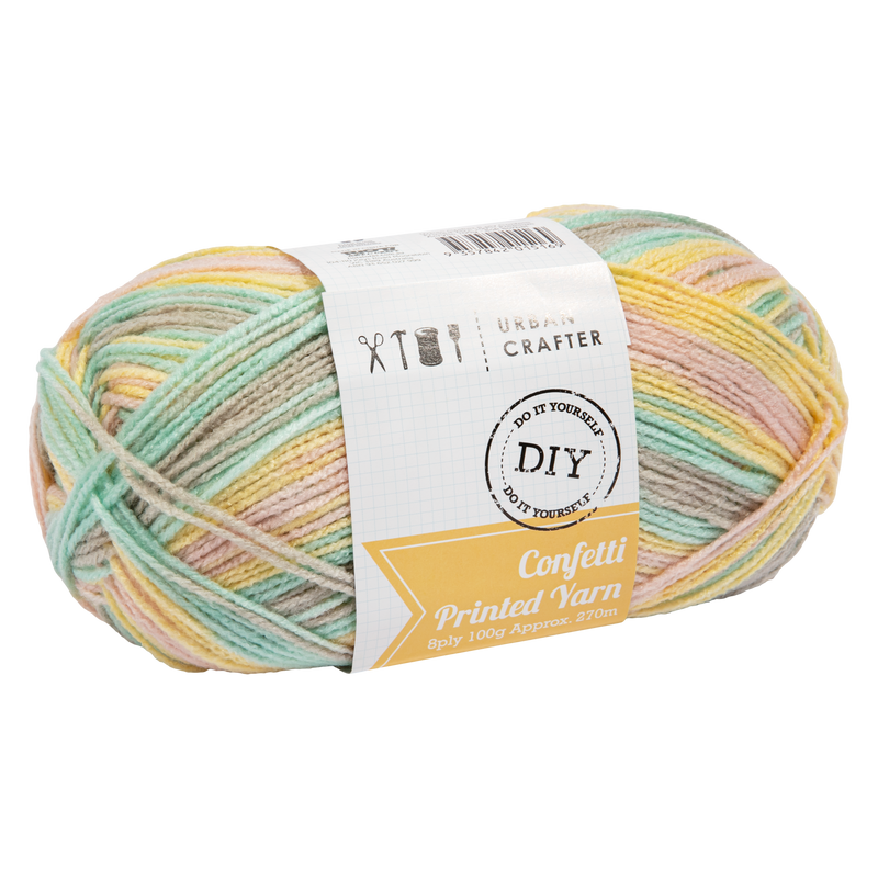 Light Gray Urban Crafter Confetti Printed Yarn 100% Premium Acrylic-Soft Sorbet 8ply, 100g Knitting and Crochet Yarn