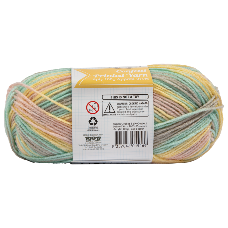 Rosy Brown Urban Crafter Confetti Printed Yarn 100% Premium Acrylic-Soft Sorbet 8ply, 100g Knitting and Crochet Yarn