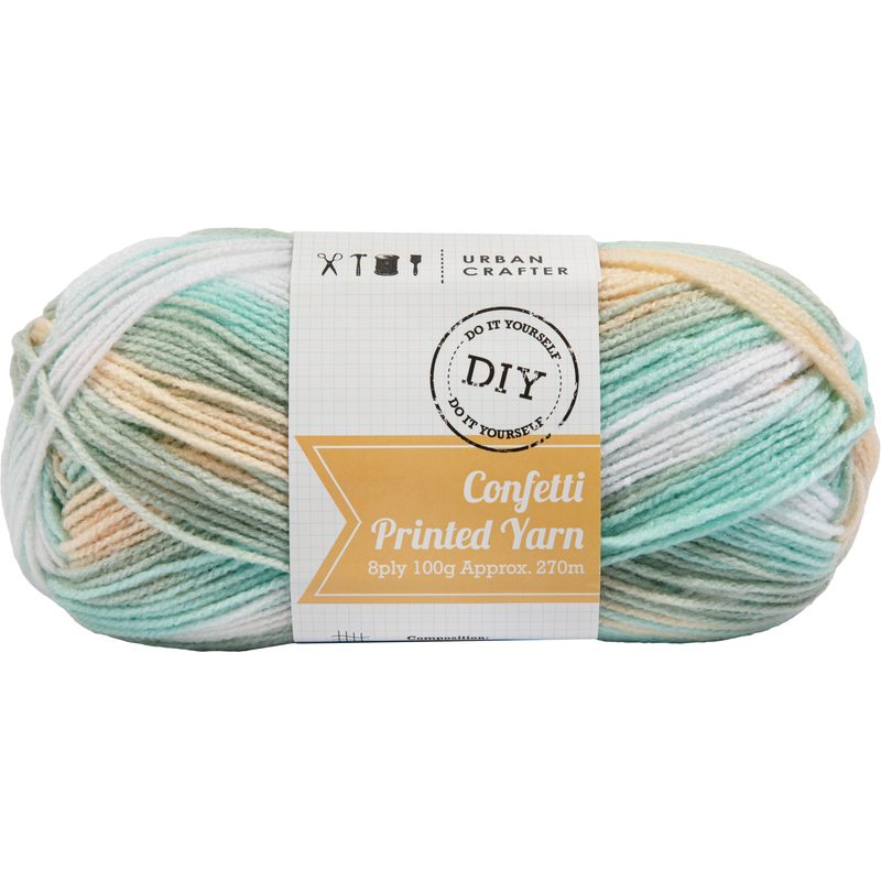 Gray Urban Crafter Confetti Printed Yarn 100% Premium Acrylic-Arctic Mist 8ply, 100g Knitting and Crochet Yarn