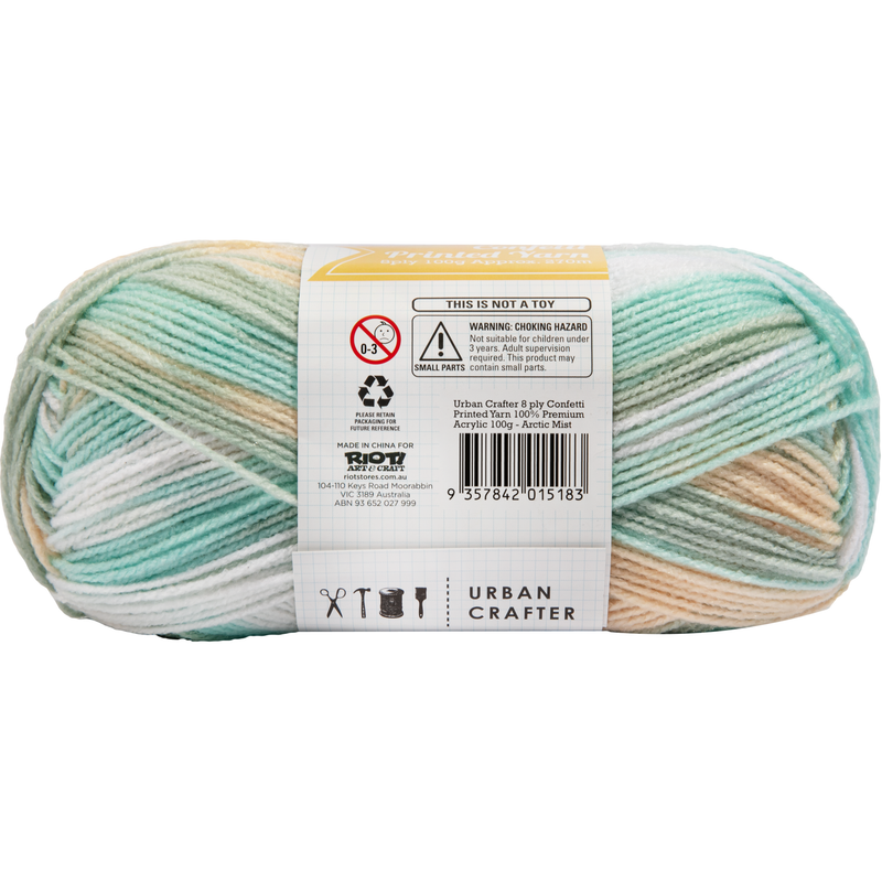 Gray Urban Crafter Confetti Printed Yarn 100% Premium Acrylic-Arctic Mist 8ply, 100g Knitting and Crochet Yarn