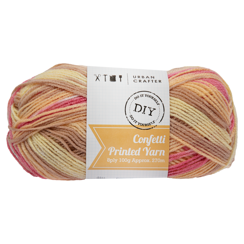 Rosy Brown Urban Crafter Confetti Printed Yarn 100% Premium Acrylic-Ice Cream Parlour 8ply, 100g Knitting and Crochet Yarn