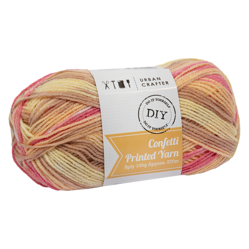 Rosy Brown Urban Crafter Confetti Printed Yarn 100% Premium Acrylic-Ice Cream Parlour 8ply, 100g Knitting and Crochet Yarn