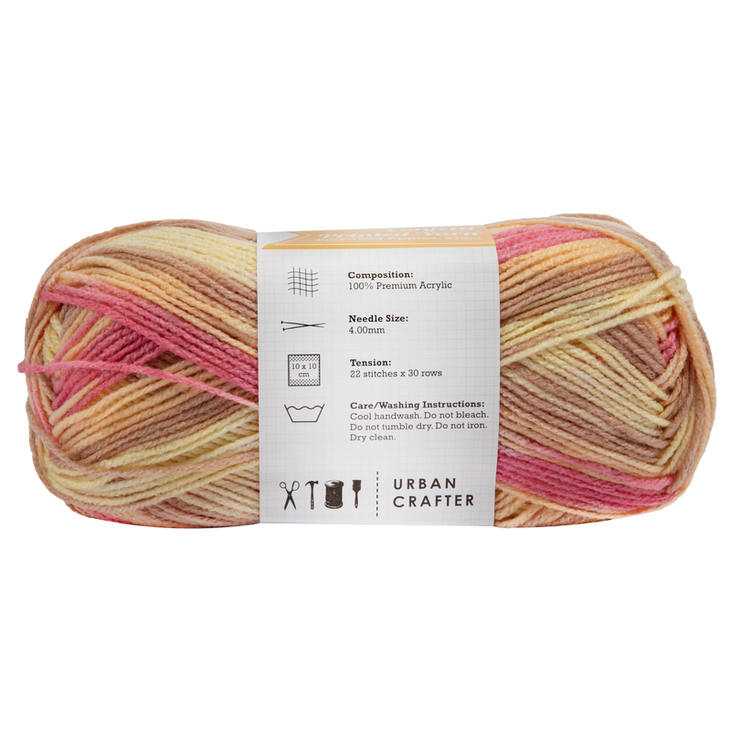 Rosy Brown Urban Crafter Confetti Printed Yarn 100% Premium Acrylic-Ice Cream Parlour 8ply, 100g Knitting and Crochet Yarn