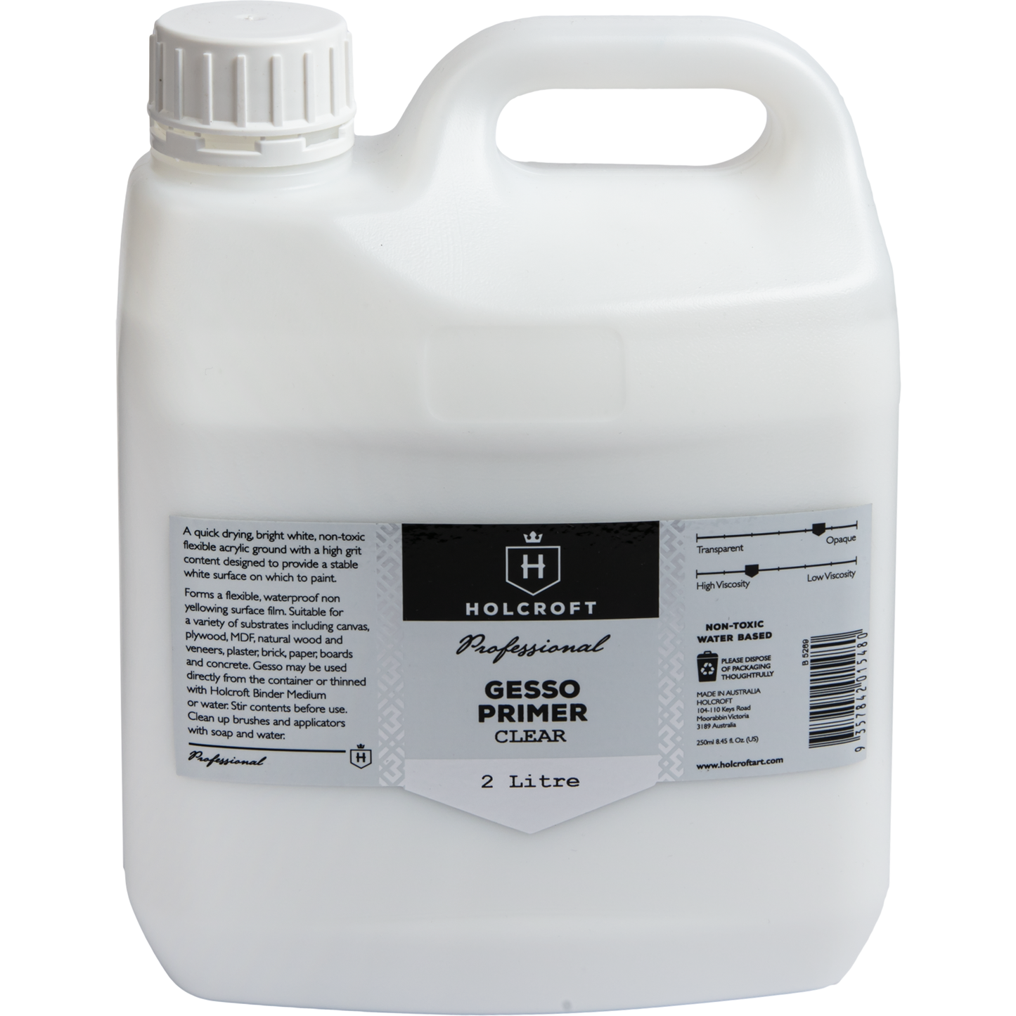 Light Gray Holcroft  Professional Acrylic Clear Gesso 2 Litre Acrylic Paints