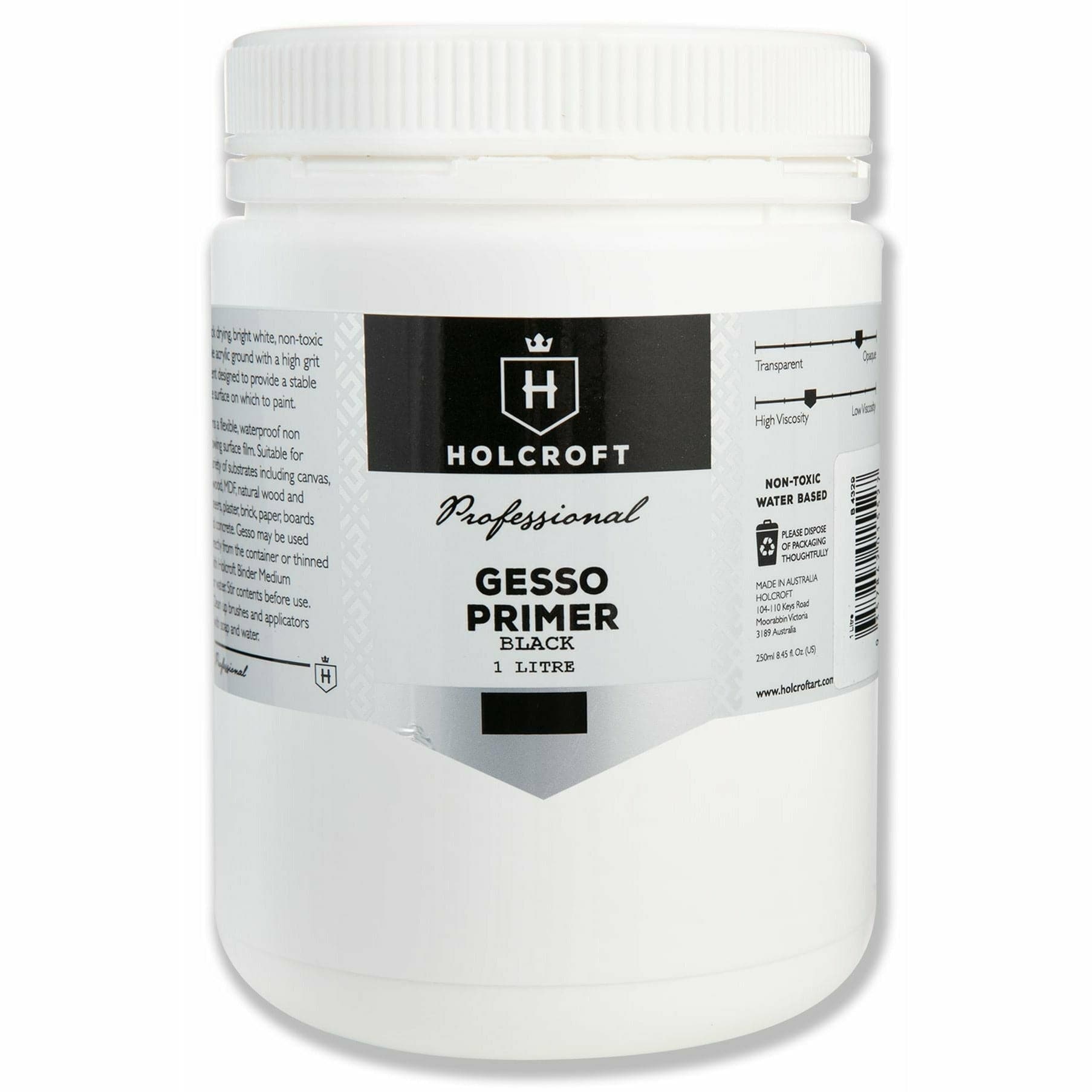 Light Gray Holcroft  Professional Acrylic Black Gesso 1 Litre Acrylic Paints