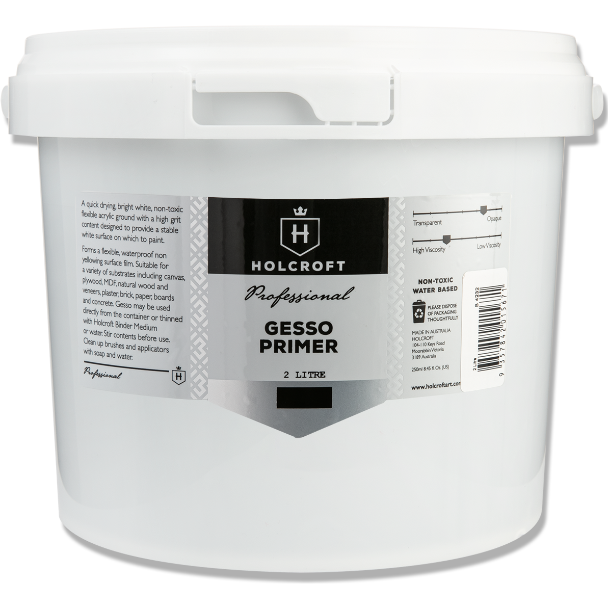 Light Gray Holcroft  Professional Acrylic White Gesso 2 Litre Acrylic Paints