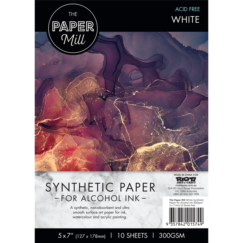 Dark Slate Gray The Paper Mill White Synthetic Paper for Alcohol Ink 300gsm 5x7 Inch (10 Sheets) Pads