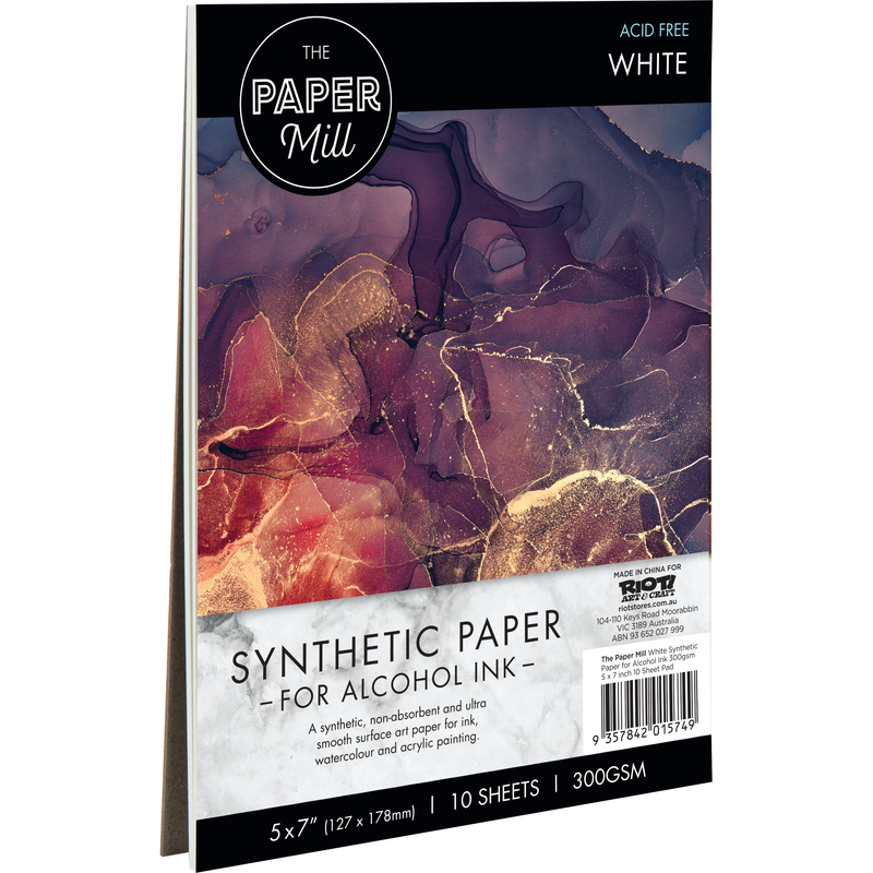 Dark Slate Gray The Paper Mill White Synthetic Paper for Alcohol Ink 300gsm 5x7 Inch (10 Sheets) Pads