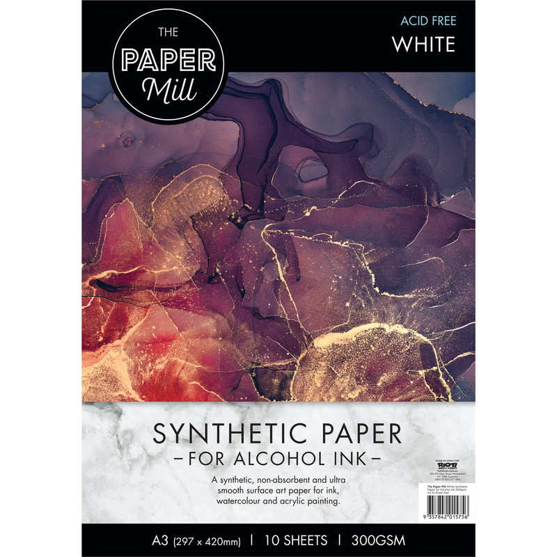 Dark Slate Gray The Paper Mill White Synthetic Paper for Alcohol Ink-A3, 300gsm (10 Sheets) Pads