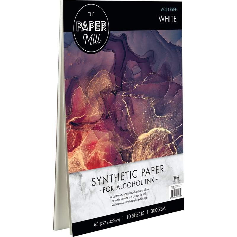 Dark Slate Gray The Paper Mill White Synthetic Paper for Alcohol Ink-A3, 300gsm (10 Sheets) Pads