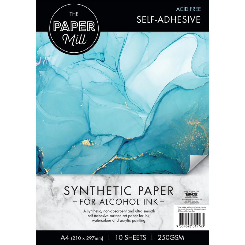 Sky Blue The Paper Mill White Self Adhesive Synthetic Paper Pad for Alcohol Ink-A4, 250gsm (10 Sheets) Pads