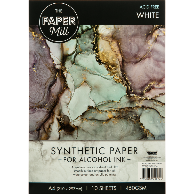 Dark Gray The Paper Mill White Synthetic Paper Pad for Alcohol Ink-450gsm A4 (10 Sheets) Pads