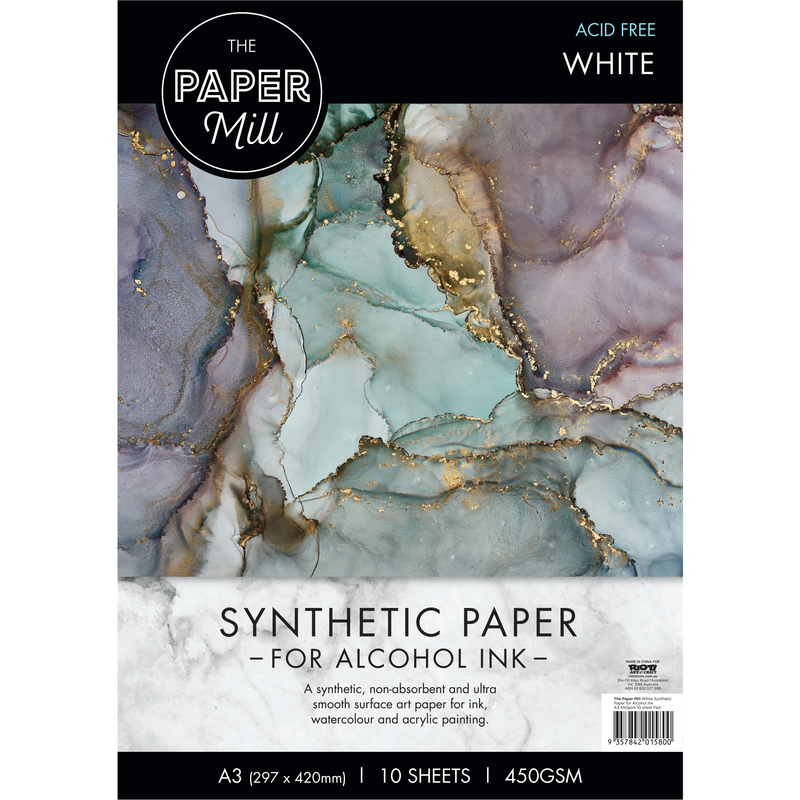 Gray The Paper Mill White Synthetic Paper Pad for Alcohol Ink-450gsm A3 (10 Sheet) Pads