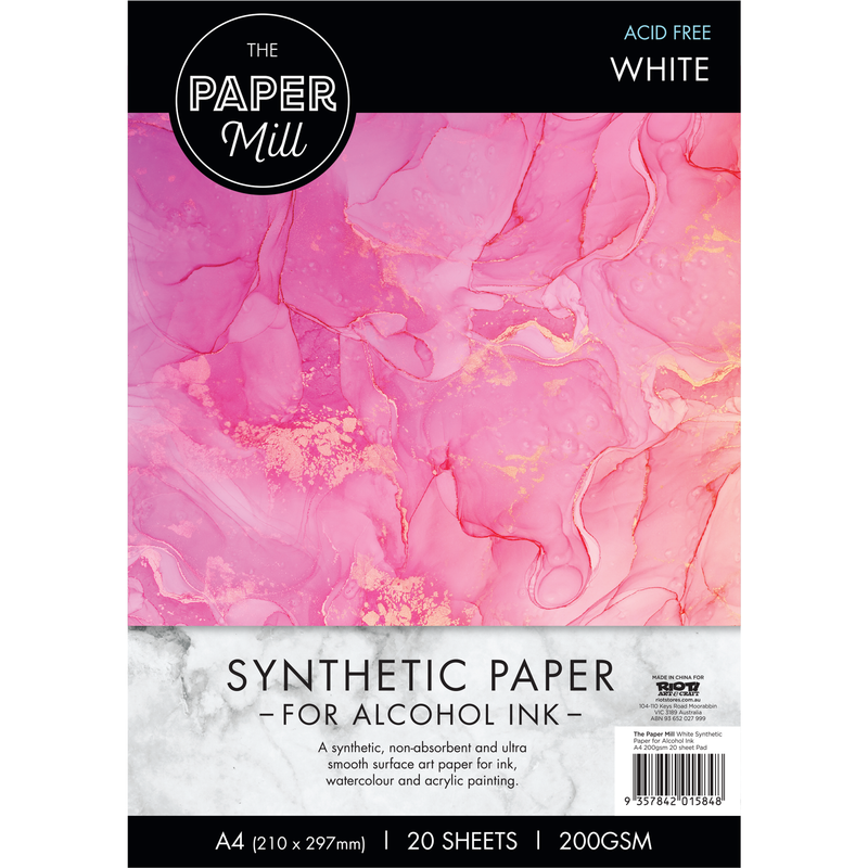 The Paper Mill White Synthetic Paper Pad for Alcohol InkA4, 200gsm (2