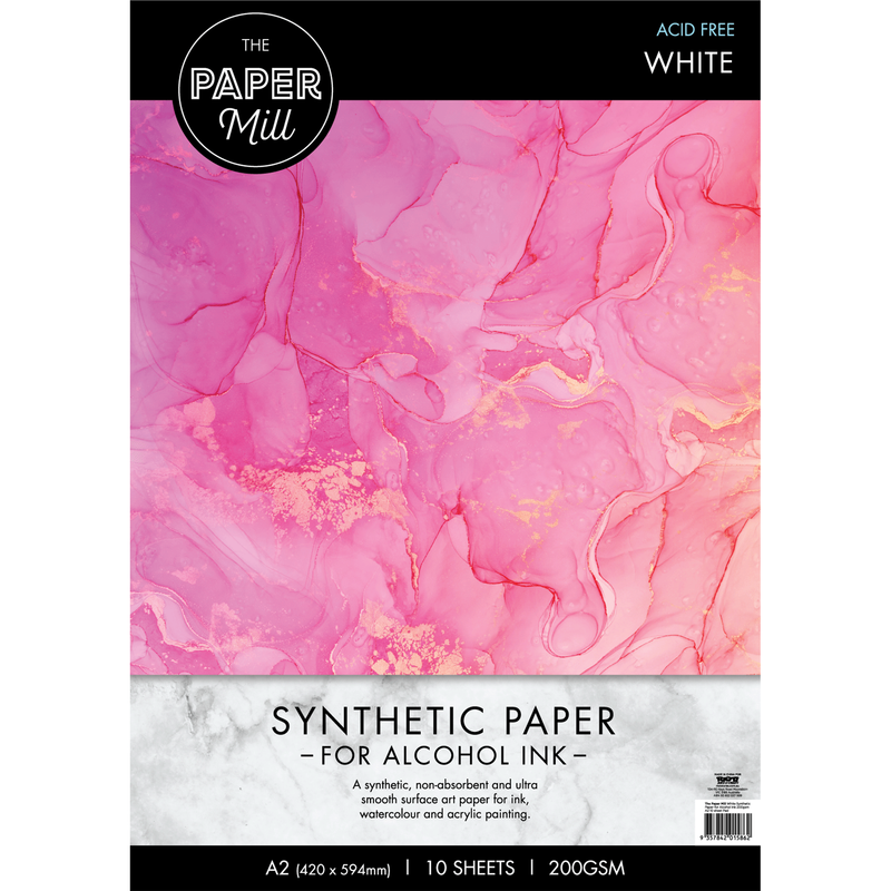 Hot Pink The Paper Mill White Synthetic Paper Pad for Alcohol Ink-A2, 200gsm (10 Sheets) Pads