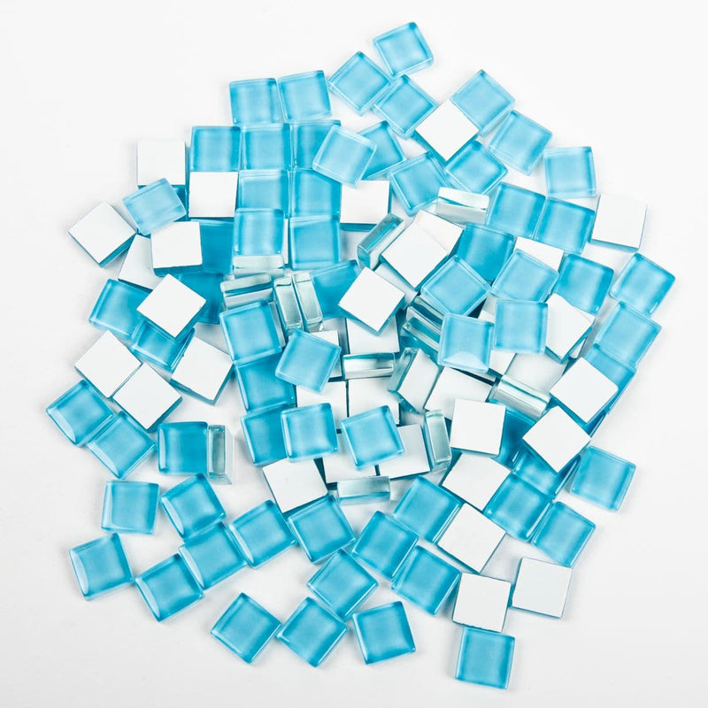 Medium Turquoise Glass Mosaic Tiles 10x10mm 100gm Crystal Sky Blue