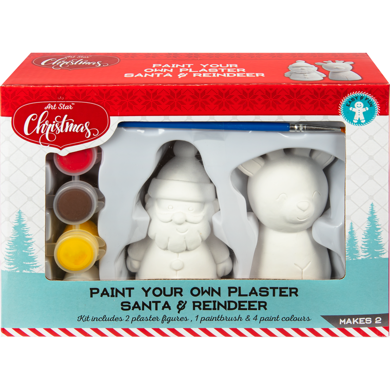 Gray Art Star Paint Your Own Plaster Santa and Reindeer Figures Makes 2 Christmas