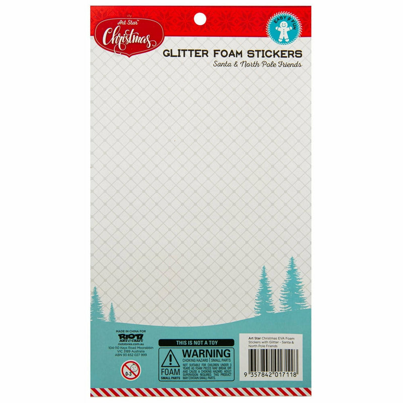 Light Gray Art Star Christmas EVA Foam Stickers with Glitter 250 x 145mm Santa and North Pole Friends Christmas