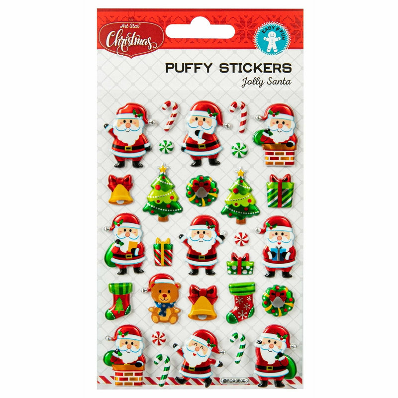 Light Gray Art Star Christmas Puffy Stickers 190 x 105mm Jolly Santa Christmas
