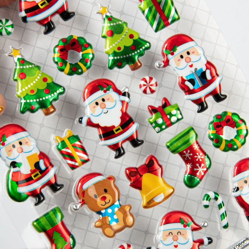 Light Gray Art Star Christmas Puffy Stickers 190 x 105mm Jolly Santa Christmas