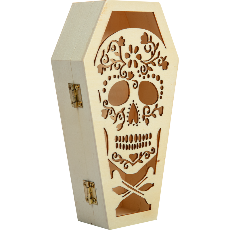 Gray Art Star Halloween Plywood Sugar Skull Coffin 9.4 x 4.4 x 17.3cm Halloween