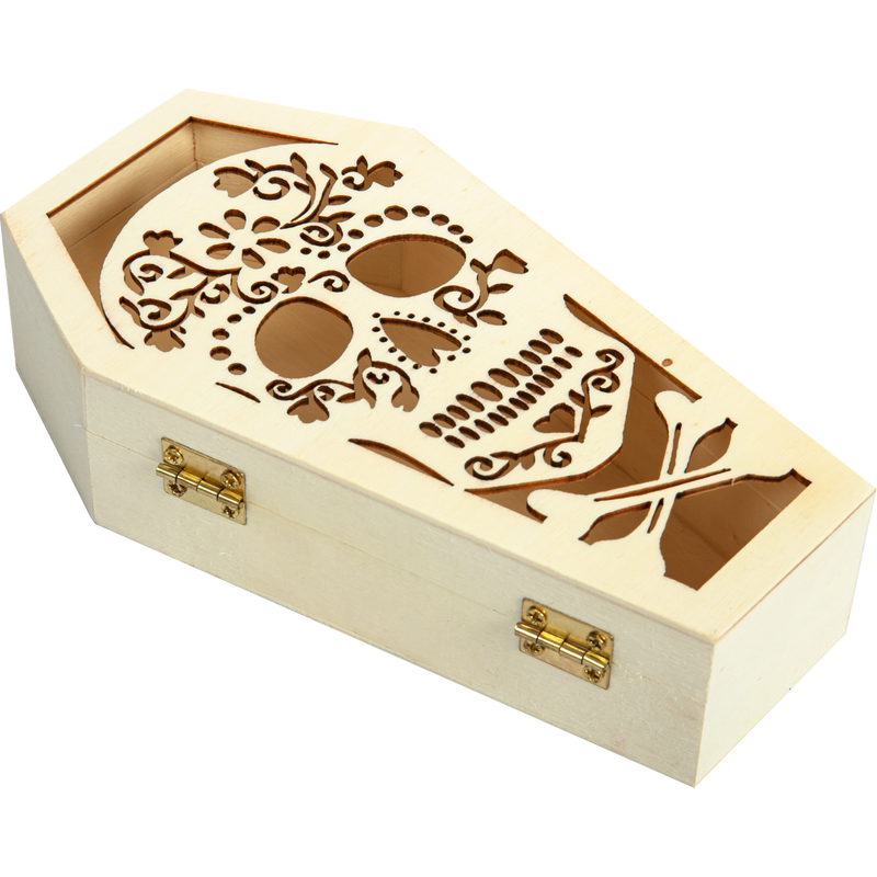 Wheat Art Star Halloween Plywood Sugar Skull Coffin 9.4 x 4.4 x 17.3cm Halloween