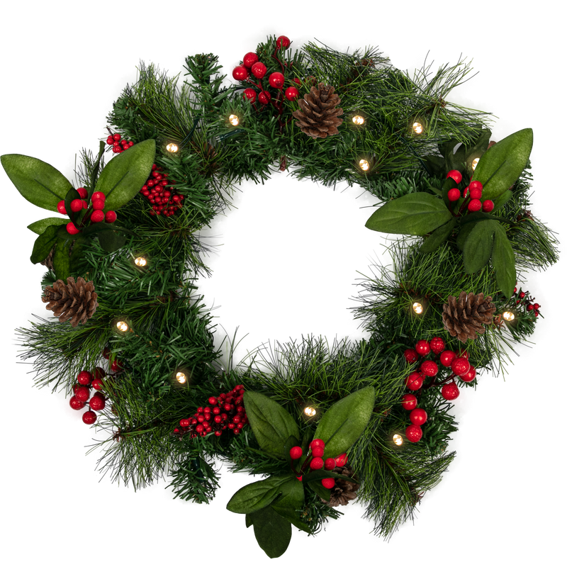 Dark Green Make a Merry Christmas Decorated PVC Wreath with 15 Battery Operated LED Lights-40cm Christmas