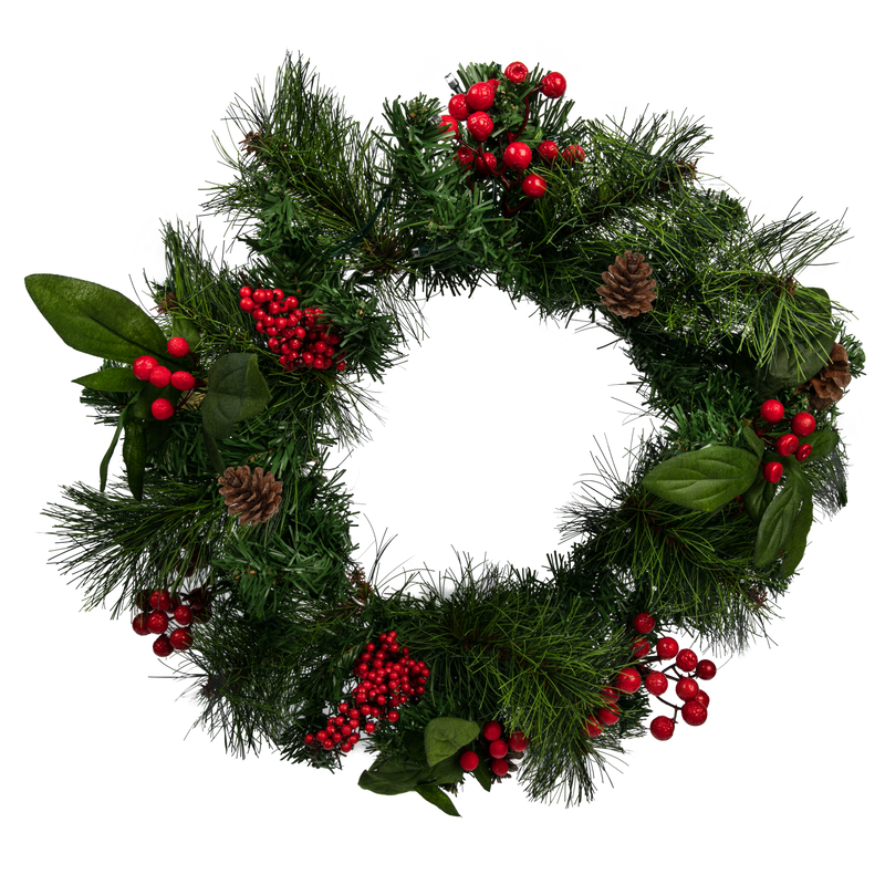 Black Make a Merry Christmas Decorated PVC Wreath with 15 Battery Operated LED Lights-40cm Christmas