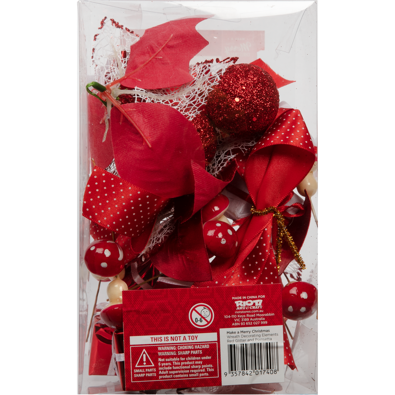 Brown Make a Merry Christmas Wreath Decorating Elements Red Glitter and Poinsetta Christmas