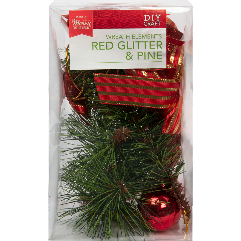 Gray Make a Merry Christmas Wreath Decorating Elements Red Glitter and Pine Christmas
