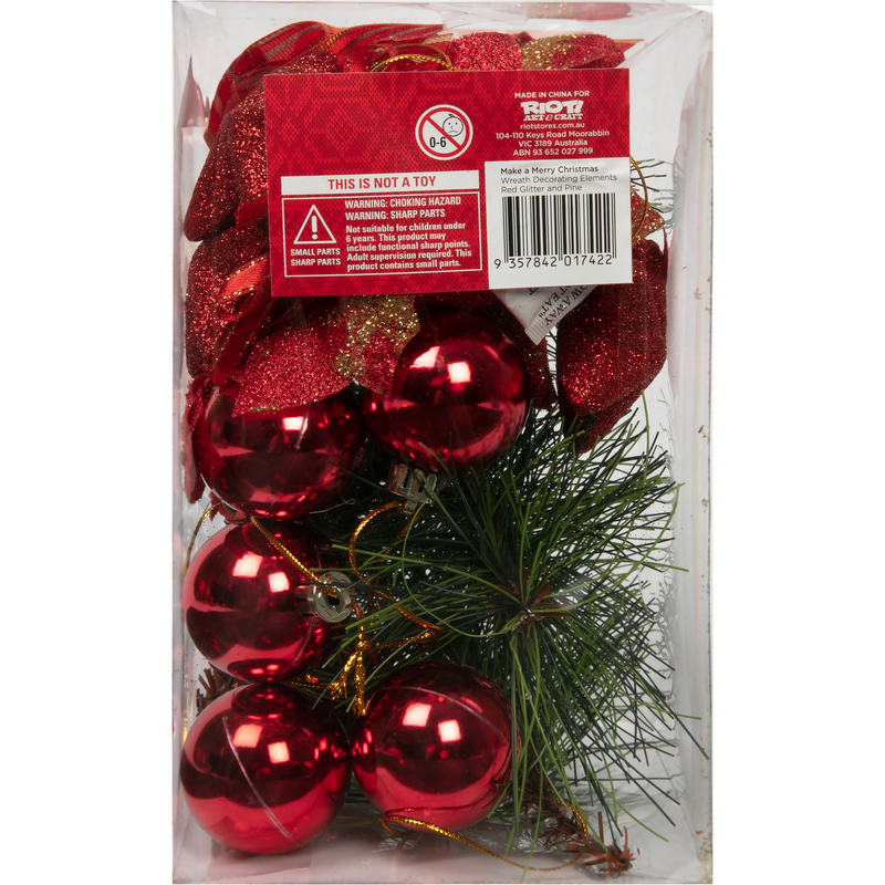 Saddle Brown Make a Merry Christmas Wreath Decorating Elements Red Glitter and Pine Christmas
