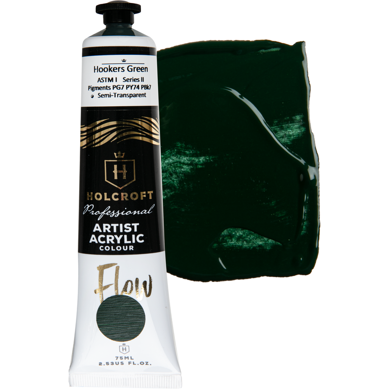 Black Holcroft Professional Acrylic Flow Paint 75ml Hookers Green Series 2 Acrylic Paints