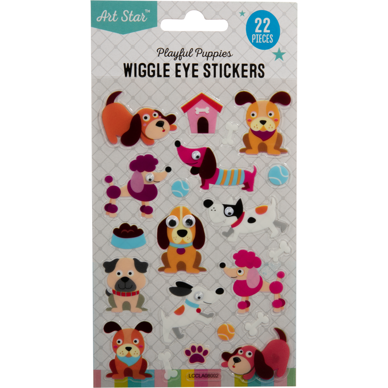 Gray Art Star Wiggle Eye Stickers Playful Puppies Stickers